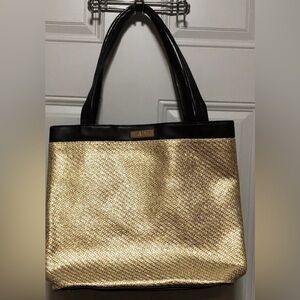 VERSACE PARFUMS Golden Gold Black Large Tote Travel Handbag 13”x12.5”x8.5”